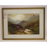 J SHAPLAND (1865-1929), Highland Beck, watercolour heightened with white, signed, 14" x 21 1/2",