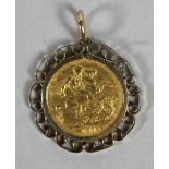 A VICTORIA YOUNG HEAD GOLD SOVEREIGN, 1874, loose mounted in 9ct gold as a pendant, 10.5g total