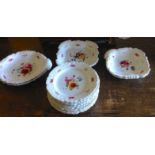 Mid 19th porcelain dessert service 5 various dishes and 8 plates with hand painted floral