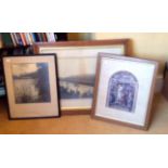 Two framed early photos and a reigious print