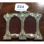Small Art Nouveau style enamelled sterling silver double photo frame