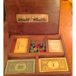 Vintage wooden Monopoly box and contents