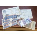 Eight vintage bank notes to inc. 1945 & 1949 white fivers, 3 blue and pink Peppiatt 1 pound notes