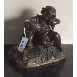 Good quality bronze figure a young girl with her dog and puppy