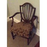 Late 18th c Hepplewhite style fruitwood elbow chair probably Scottish