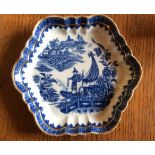 Worcester porcelain Fisherman and Cormorant teapot stand c1780, hatched crescent mark to base