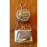 Edwardian silver plated finger purse with a pill box depicting Reynolds angels