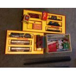 Hornby 00 train set RS1 and Rs 12 in box with rolling stock, track, buildings etc.