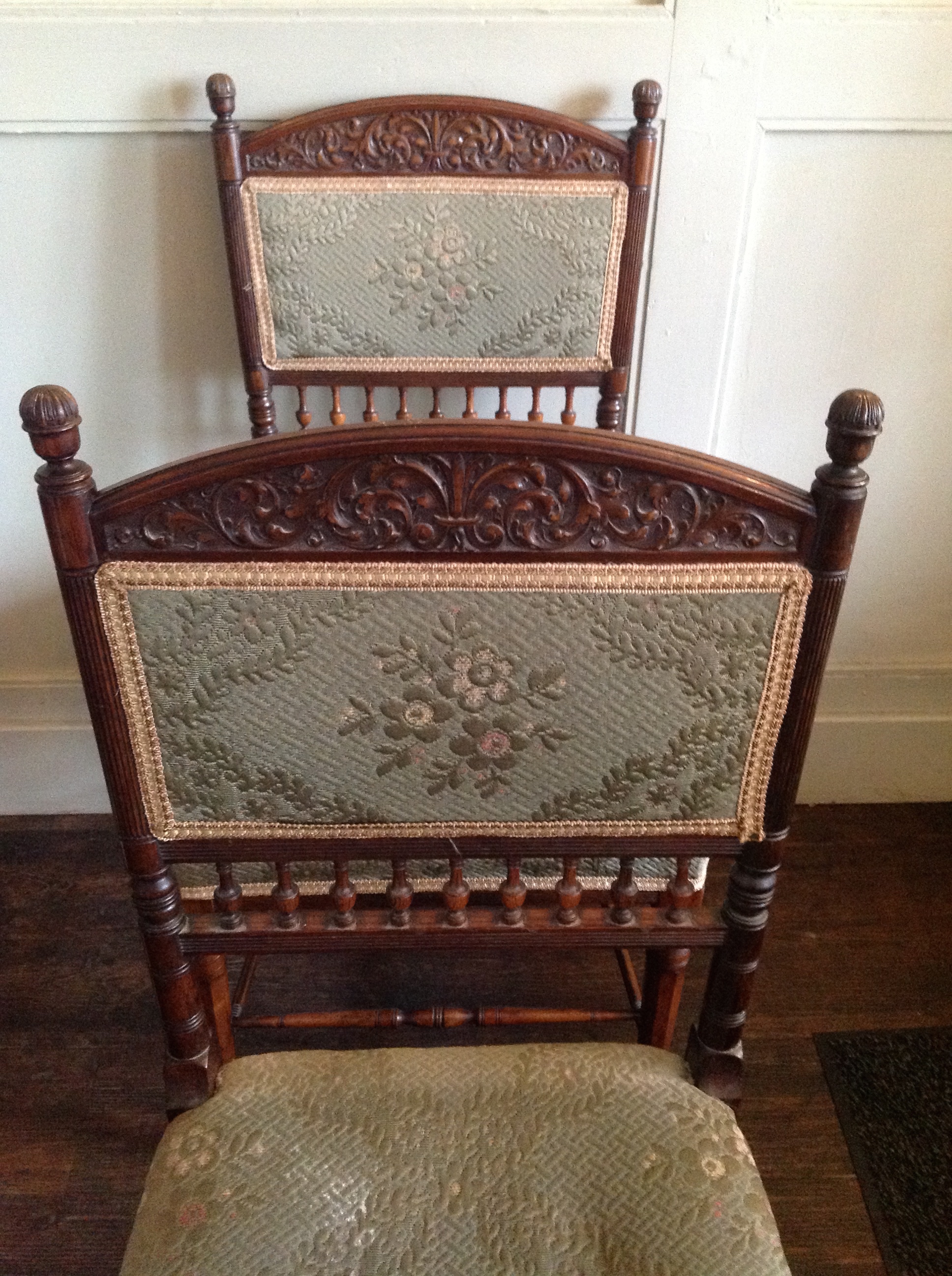 Pair fine quality Edwardian salon chairs by Collinson & Lock St. Bride St. London. Designed by