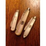 Three silver folding fruit knives