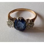 Good quality diamond and sapphire ring size k