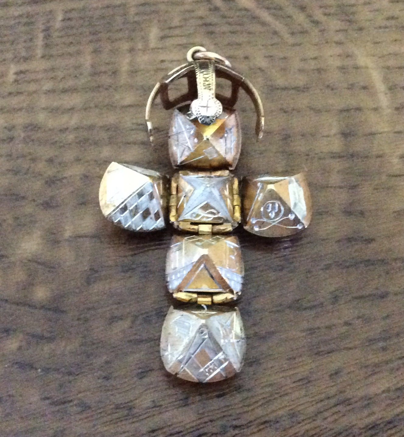 A 9ct gold and silver Masonic cross ball