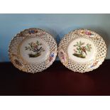 Pair Meissen porcelain plates decorated with birds 24 cms