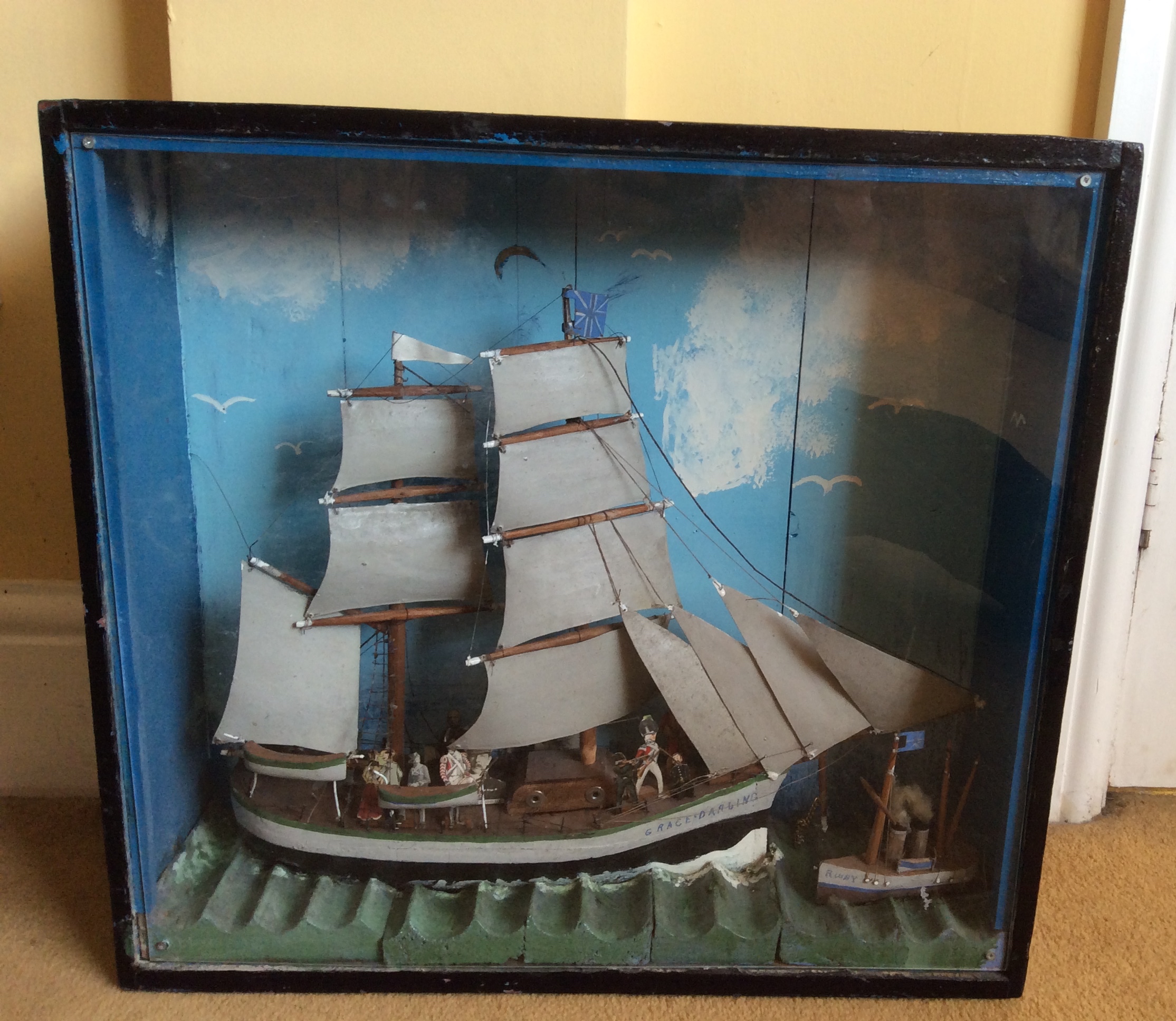 Nautical diorama, a two masted schooner The Grace Darling and the Ruby in original case with a