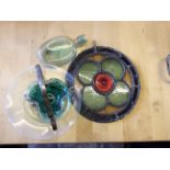 Four items glassware inc stained glass roundel