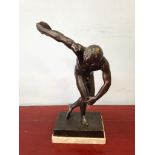 A 19th c bronze statue, a dicus thrower after Myron