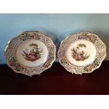 Pair Meissen porcelain plates slight a/f to glaze 20 cms diam