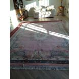 Large pink ground deep pile sculpted room carpet 3.58 x 2.67