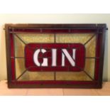 Stained glass panel from a pub advertising GIN