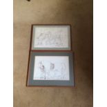 Two ink drawings by James Howe 1780 - 1836 carthorses signed HOW