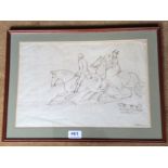 Ink drawing by James Howe 1780 - 1836 A couple riding out with their dog signed