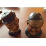 Two continental pottery character jars 1 a/f