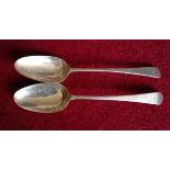 Pair 18th c bottom marked table spoons