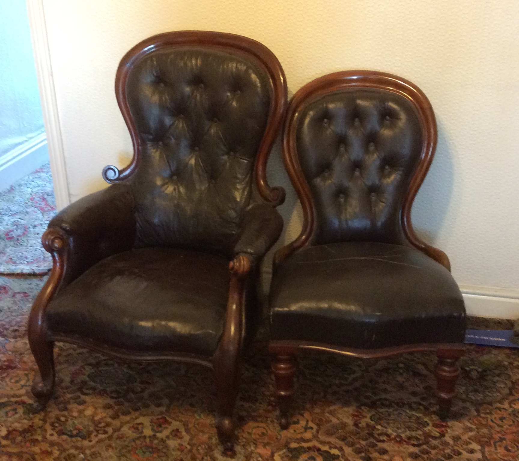 Two Victorian upholstered mahogany chairs