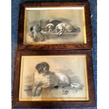 Two good quality pencil sketch dog portraits monogrammed E W B '81