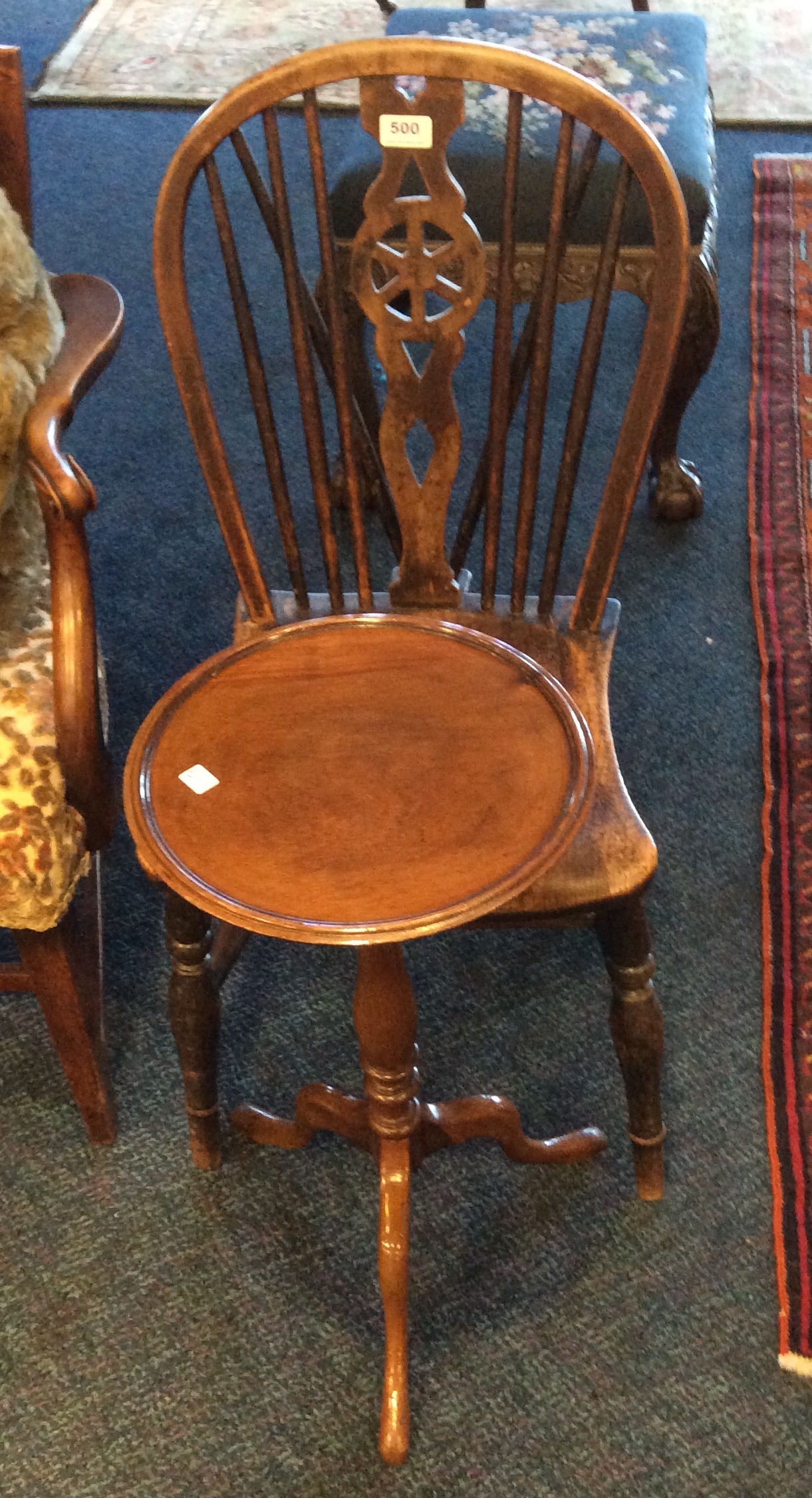 An 18th c single wheel back chair and a small occasional table