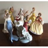 Eight Royal Doulton figures inc 2 Dancers of the world, 4 Pretty ladies, Diana and Sweet Seventeen