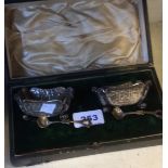 Fine quality boxed pair spoons C W & S Birmingham 1906.