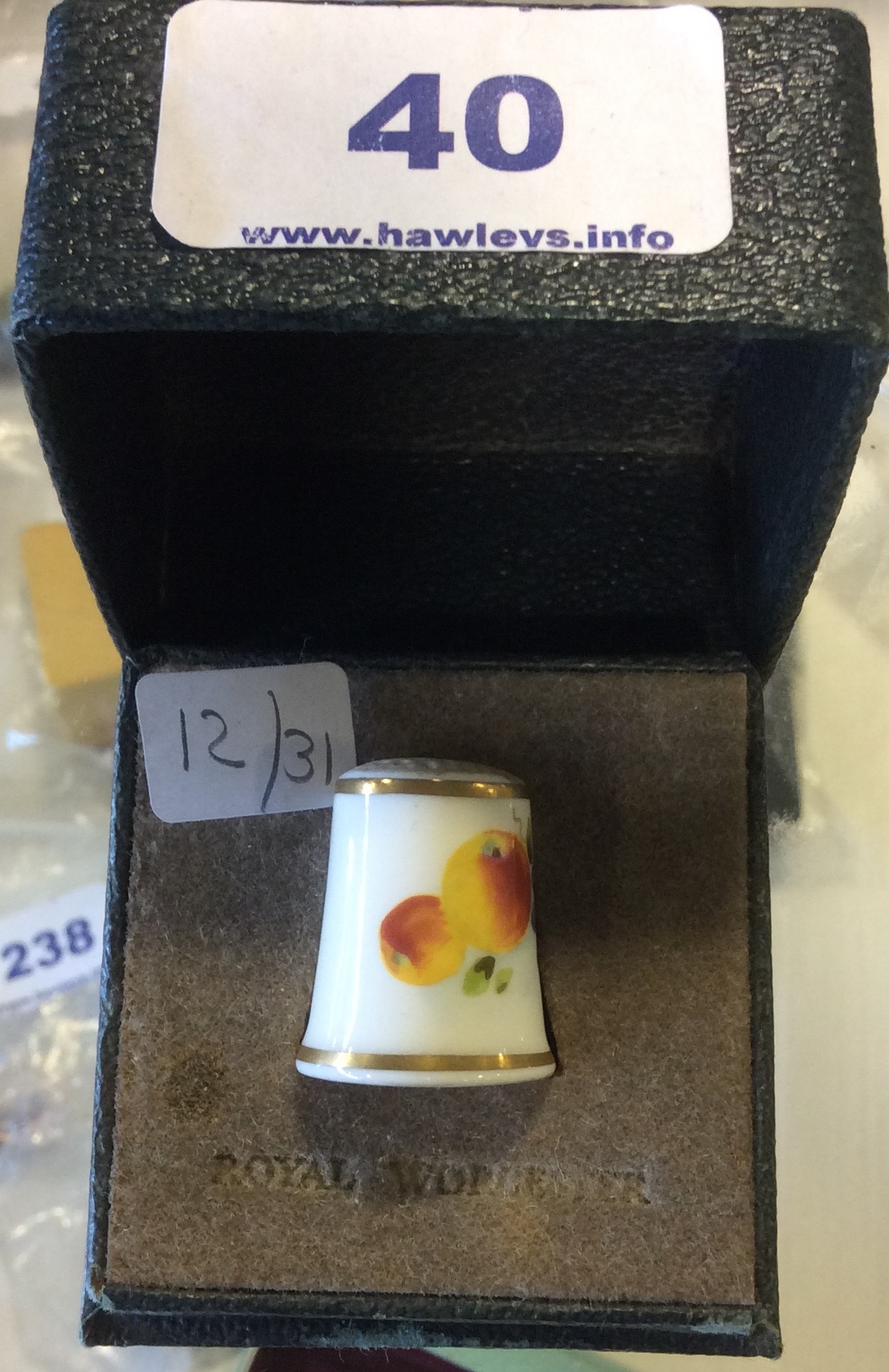 Boxed Royal Worcester thimble signed C Nicholls