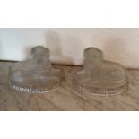 Pair 19th c moulded glass figures of recumbent dogs chips to bases