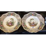 Pair of Meissen porcelain plates slight a/f to glaze.20cms diameter.