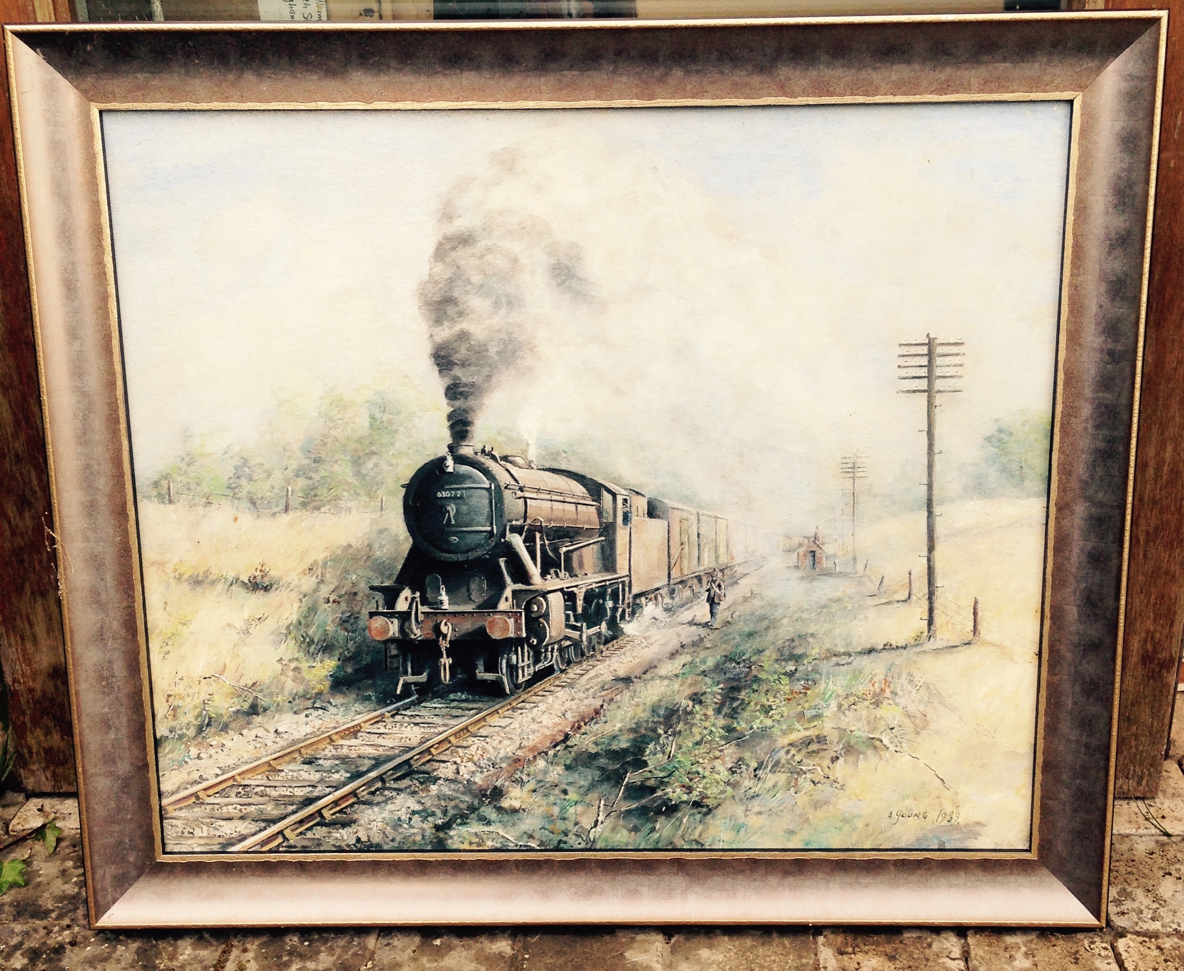 Oil on board Steam engine signed A.Young 1989.