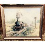 Oil on board Steam engine signed A.Young 1989.