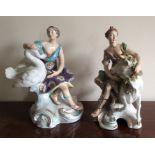 Pair late Meissen porcelain figures Leda and the swan and Europa