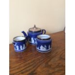 Wedwood jasper ware tea service with plated mounts