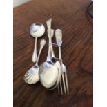 An 18th c tablespoon and four other items of cutlery