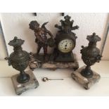 French good quality bronze and marble clock garniture