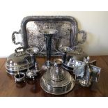 A quantity of silver plate inc. large tray, epergne etc.