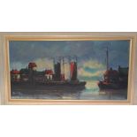 Oil on canvas riverscape signed Burgy, probably American artist F.S