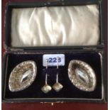 Pair salt cellars and matching spoons in box