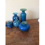 Five Mdina style glass vases one marked