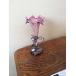 Cranberry glass frill vase with Sheffield silver mounts 1929