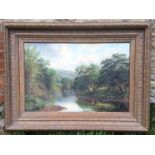 Oil on canvas landscape signed lower right J E Dalby 58 x 90 cms