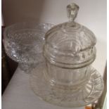 Large 19th lidded glass jar and two pcs. cut glass