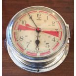 A 19th c chrome ships clock by Sestrel sold by Olsens of Grimsby