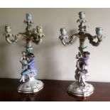 Pair late Meissen candelabra good quality with slight nibbles 48